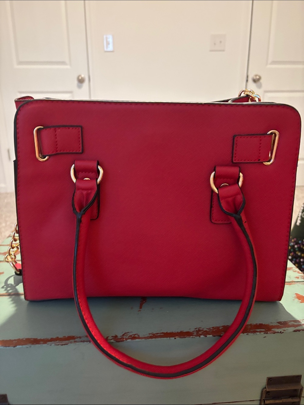 NWOT Michael Kors Red Saffiano Leather Satchel with Gold Hardware - Picture 4 of 12